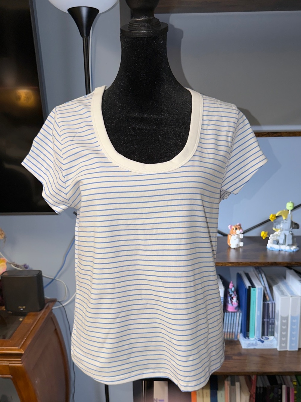 Classic Scoop Neck Striped Tee - Blue/White